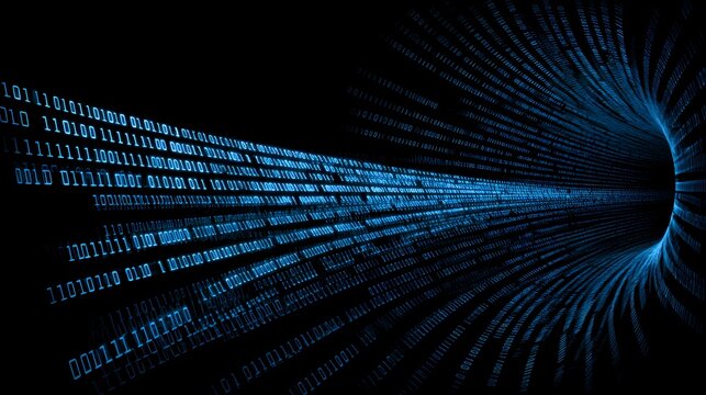High Speed Digital Data Tunnel with Streaming Binary Code Illustrating Fast Internet Connection and Information Highway Technology