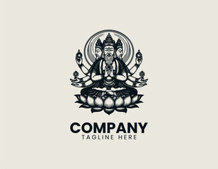 Fototapeta premium A three faced deity is illustrated seated on lotus sacred minimalist black vector design