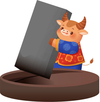 Cute cow holding inkstick