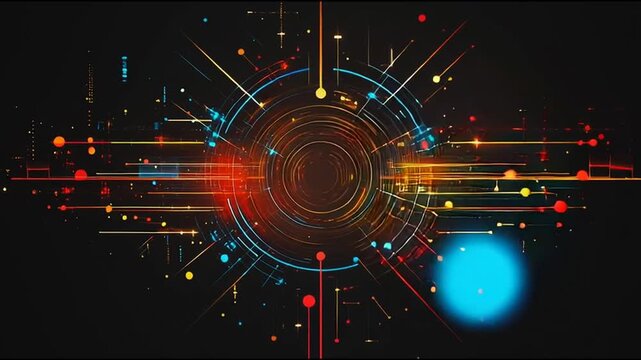 Abstract black background with Colorful circle lines. Digital future technology . Abstract business connection of lines from nodes innovation of communication in the network.