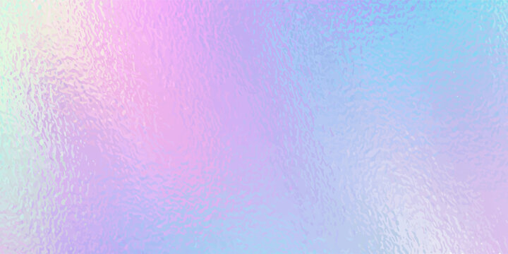 Holographic texture. Rainbow foil. Iridescent, background. Holo gradient. Hologram shine effect. Pearlescent metal sparkly surface for design prints. Pastel color. Glitter silver soft tones. Vector