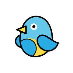 Fototapeta premium Cute cartoon blue bird icon with yellow belly isolated on white
