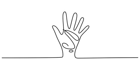 Continuous single line drawing of human hand with a feather inside showing care and gentle nature concept © Continues One Line D