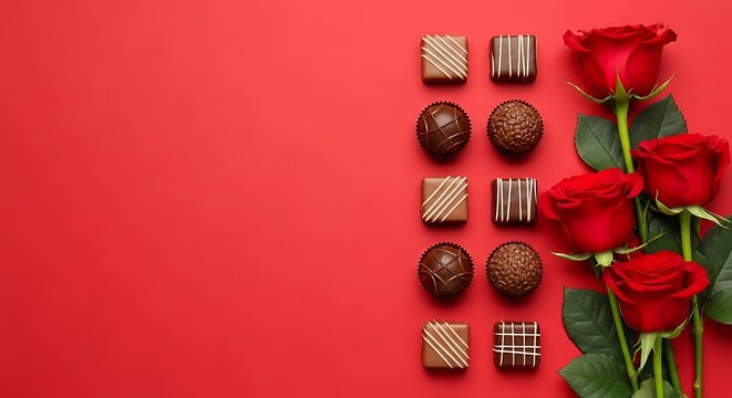 Assorted chocolate bars and truffles arranged in a decorative pattern