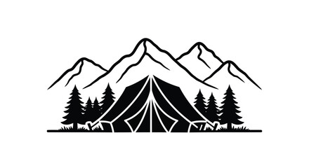 A tent pitched in front of mountains and trees © MohammadMasud