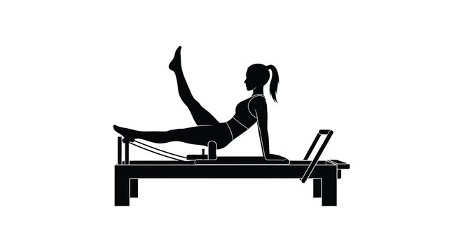 woman performing pilates exercise on reformer machine silhouette high quality professional detailed modern elegant stylish clean crisp vibrant colorful digital creative