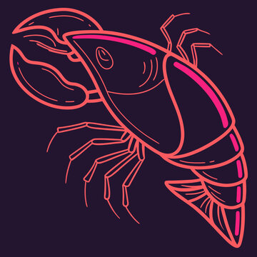 Lobster seafood crustacean outline neon effect.