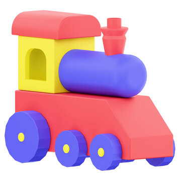 Colorful Wooden Toy Train with Red Yellow and Blue Colors.