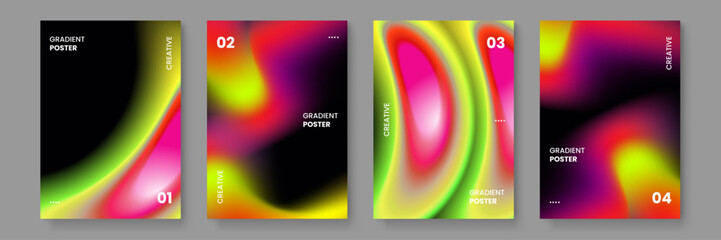 Naklejka premium High energy poster collection with liquid distorted shapes and vibrant neon green and pink color transitions