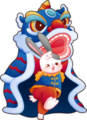Fototapeta premium Rabbit Performing Lion Dance