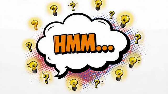 A thought bubble with question marks and a puzzled expression appears in a creative graphic illustration.