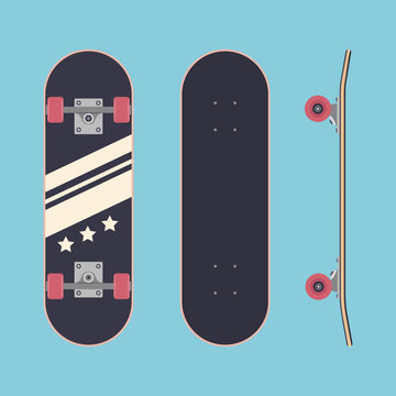 A classic skateboard. Vector flat illustration. 