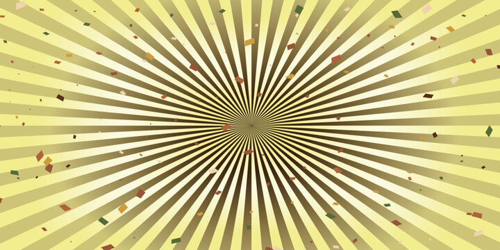 Gold Sunburst Background with Falling Confetti Effect