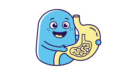 Obraz premium Cheerful Blue Blob Character Hugging Human Stomach and Intestines