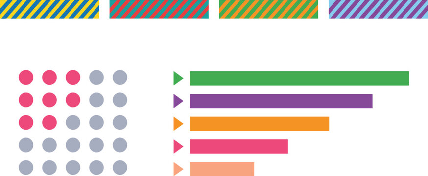 Modern Infographic Elements Vector Set with Progress Bars Dots Grid and Colorful Striped Headers for UI Dashboard Data Visualization Design