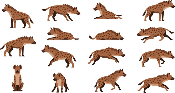 Brown hyena walking and running animation frames Vector