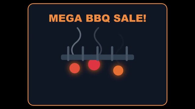 Eye-catching Mega BBQ Sale banner featuring a minimalist grill illustration with glowing coals perfect for summer marketing campaigns and special offers