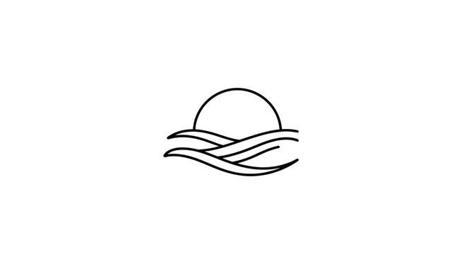 Minimalist sun over wavy water line art icon