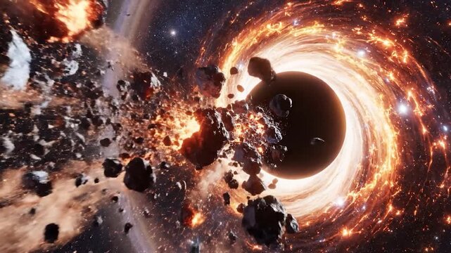 Black Hole Destroying Planet in Space.