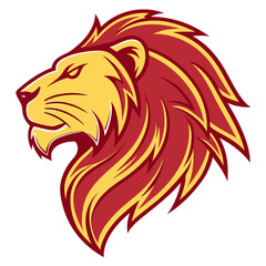 Lion mascot logo in gold and red sporting colors. © josefuna11
