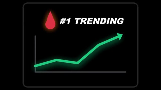 Dynamic neon line graph with an upward trend and 1 TRENDING text symbolizing business success viral content and market growth on a dark background