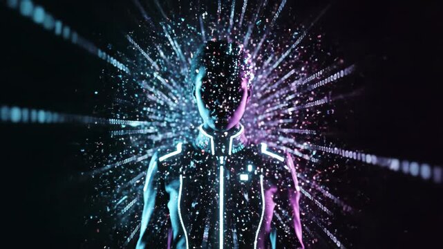 Vibrant colored smoke and particles explode in a dark space