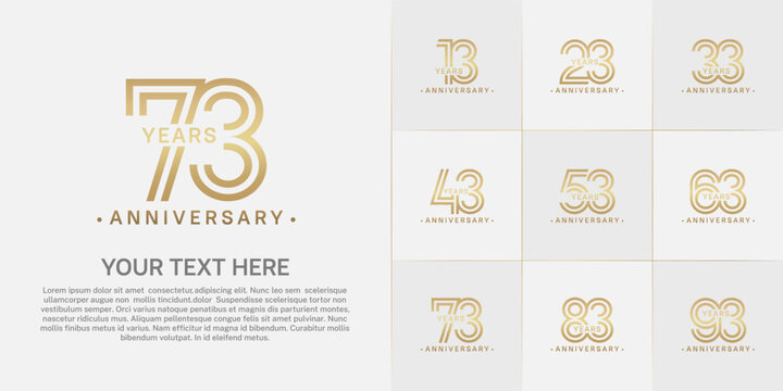 Anniversary logo style double line number set. golden color on white background for celebration event