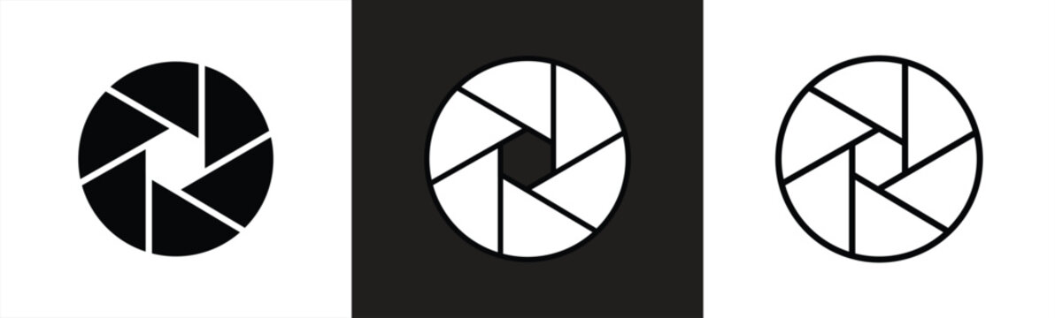 Camera lens shutter icon with editable border, outline, and solid color. Vector illustration
