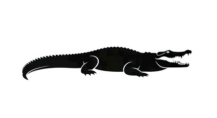 Fototapeta premium Black Crocodile Silhouette Vector Illustration Isolated on White Background