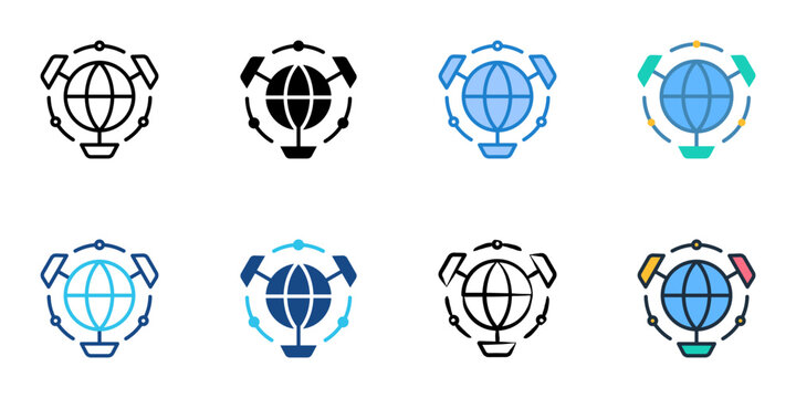 International grid icons set multiple style collection. Editable stroke 
