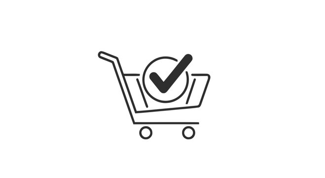 Shopping cart with check mark.