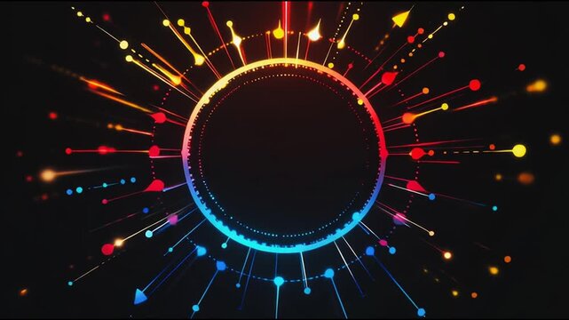 Abstract black background with Colorful circle lines. Digital future technology . Abstract business connection of lines from nodes innovation of communication in the network.