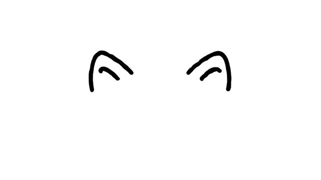 Cute ear shaped doodle line animation, cat ears looping motion graphic, transparent background