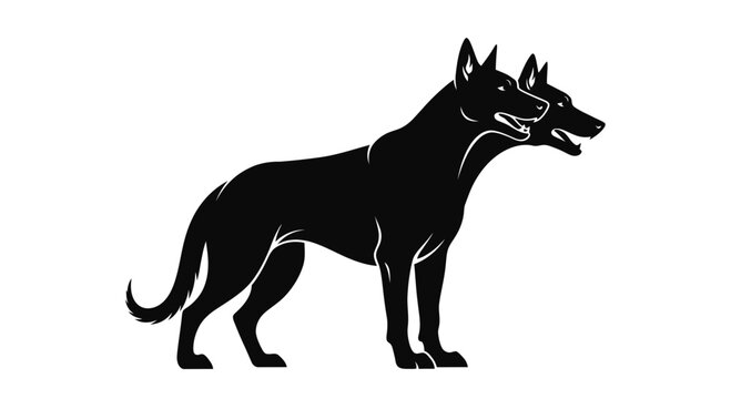Mythical Two-Headed Dog Silhouette, Cerberus Symbol