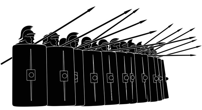 Roman Legionaries Formation with Shields and Spears, Military History Silhouette