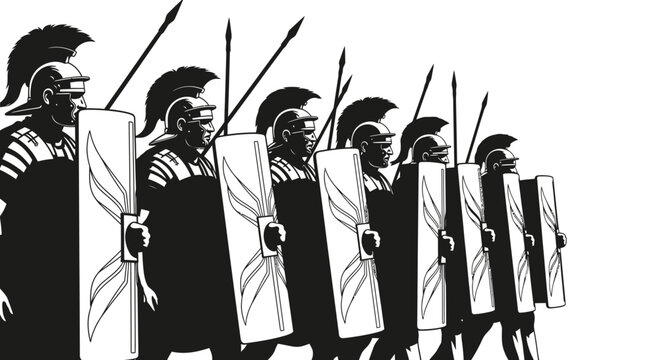 Roman Legionaries Marching in Formation with Shields and Spears
