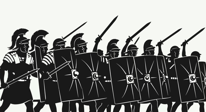 Roman Legionaries Marching with Swords and Shields