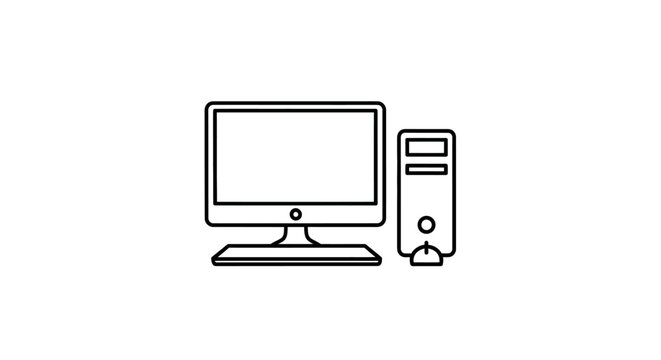 Minimalist Desktop Computer Icon - Line Art of Monitor and Tower