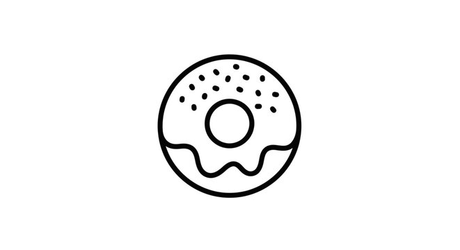 Hand-drawn donut icon with sprinkles, simple line art, isolated on white background