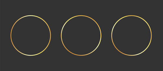 Naklejka premium Gold golden frame ring set. Gold circular round frame line glitter luxury thin outline border. Whimsical doodle sparkle light metal effect for wedding logo decoration. Vector illustration