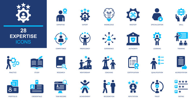 Expertise icon set. skills, knowledge, professional, experience, competence. solid style icon collection.