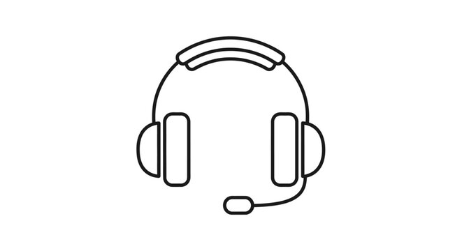 Headset Icon with Microphone - Simple Outline Vector Art