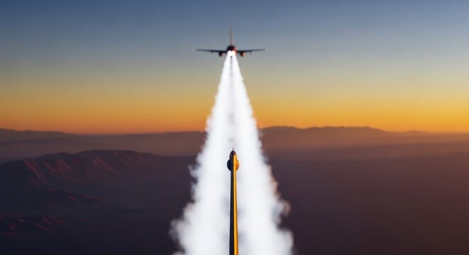 Missile Launch Intercepting Aircraft in Flight.