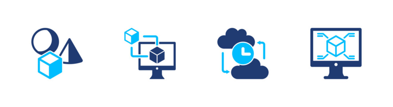 3D modeling icon set. design, visualization, rendering, digital, technology. solid style icon collection.