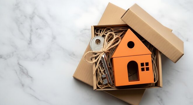 Creative cardboard house gift box with a decorative bow and cd