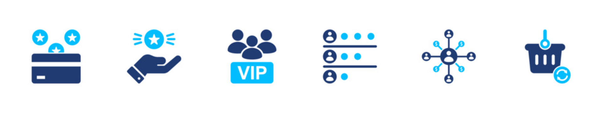 Customer loyalty program icon set. rewards, vip, points, membership, benefits. solid style icon collection.