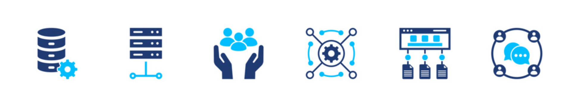 Data infrastructure icon set. database, server, network, system, technology. solid style icon collection.