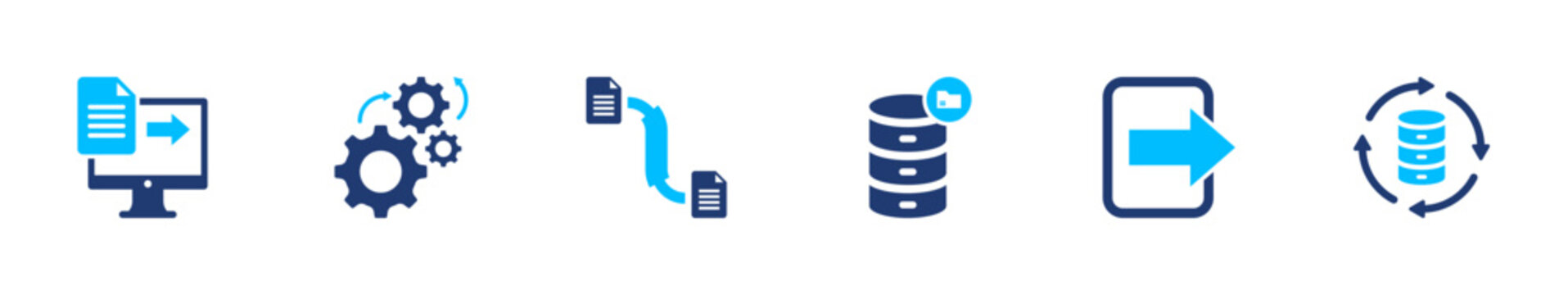 Data management system icon set. storage, database, workflow, processing, technology. solid style icon collection.