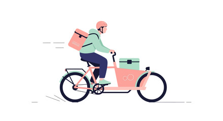 Fototapeta premium Delivery cyclist on cargo bike with insulated bags, fast urban transport, eco-friendly logistics
