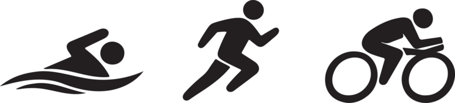 triathlon icons set swimming running cycling sports silhouette athlete competition symbols vector illustration